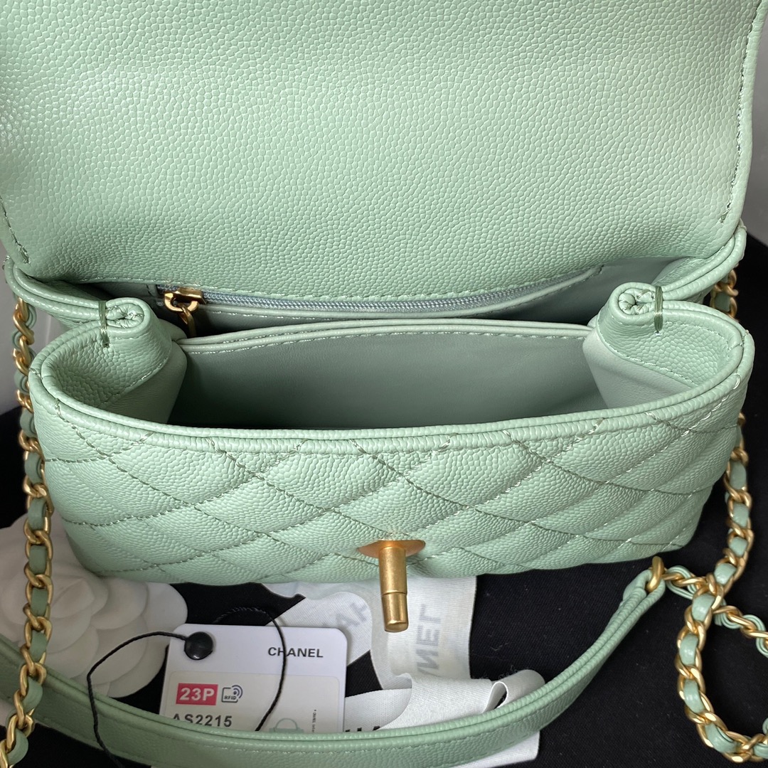 Coco Handle Mini Grained Calfskin Handbag With Top Handle AS2215 Jade Green